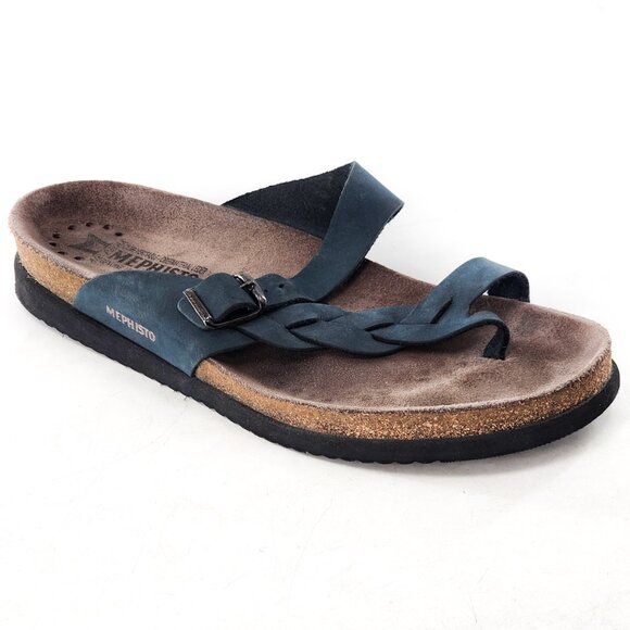 MEPHISTO Helen Braided Nubuck Slide Sandals Blue Adjustable Strap - Picture 3 of 6